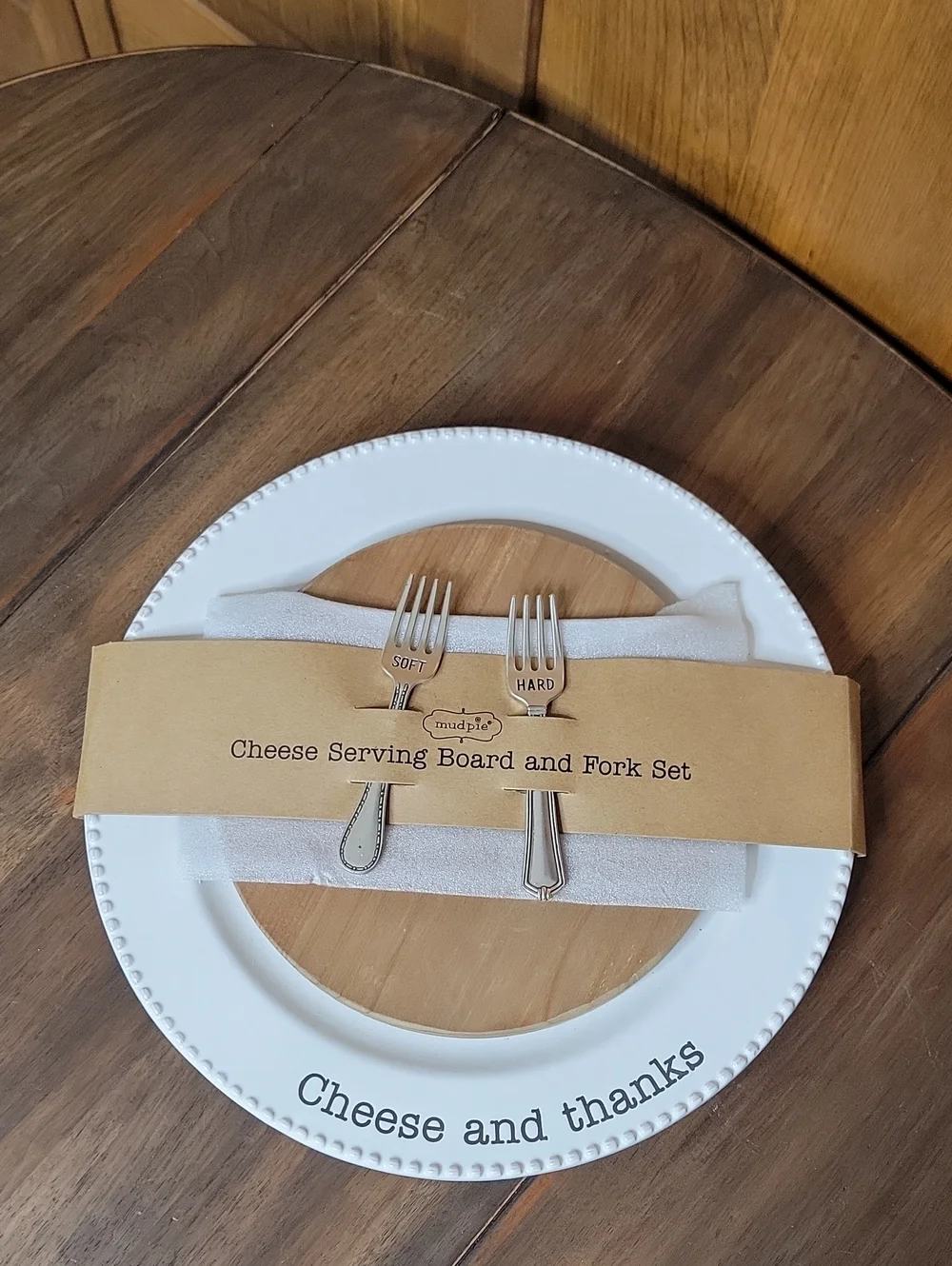 Mud Pie NWT CHEESE & THANKS Ceramic Cheese Serving Plate And Board with Fork Set